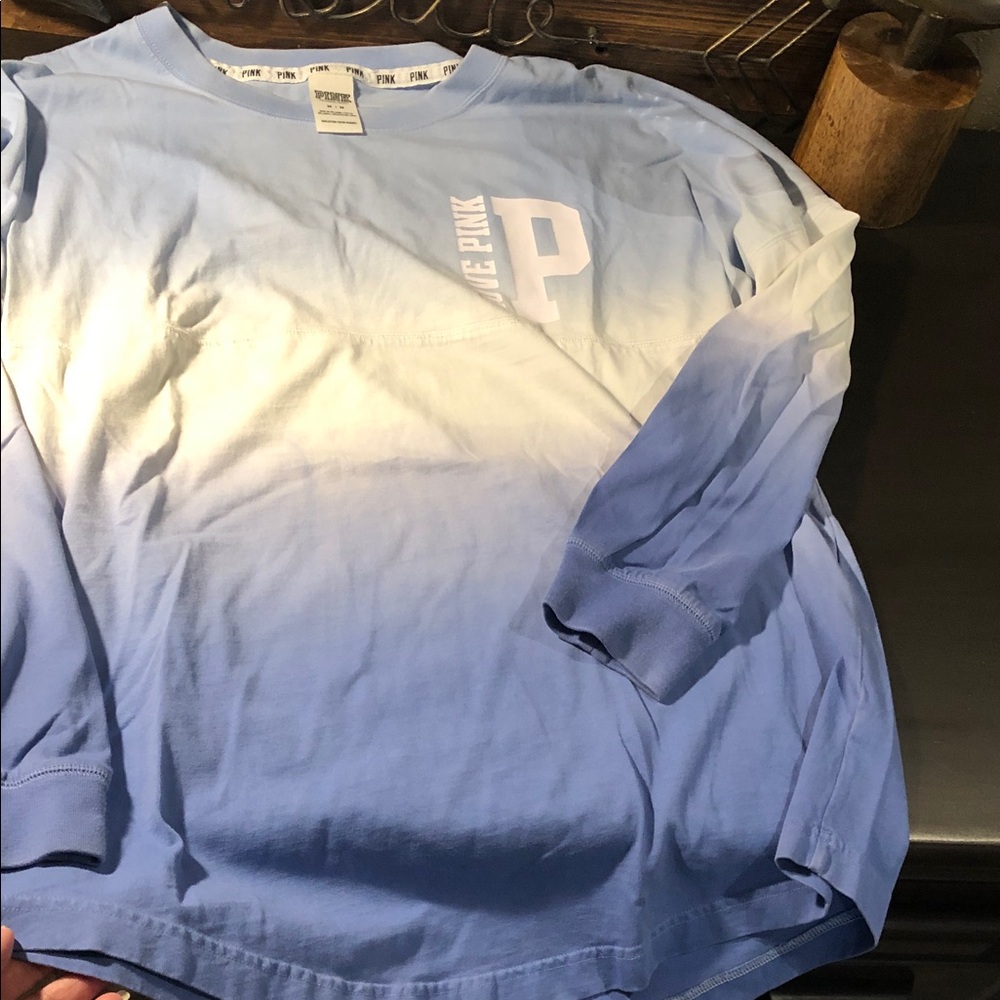 PINK Victoria's Secret Light Blue to White Ombre Long Sleeve Tee
